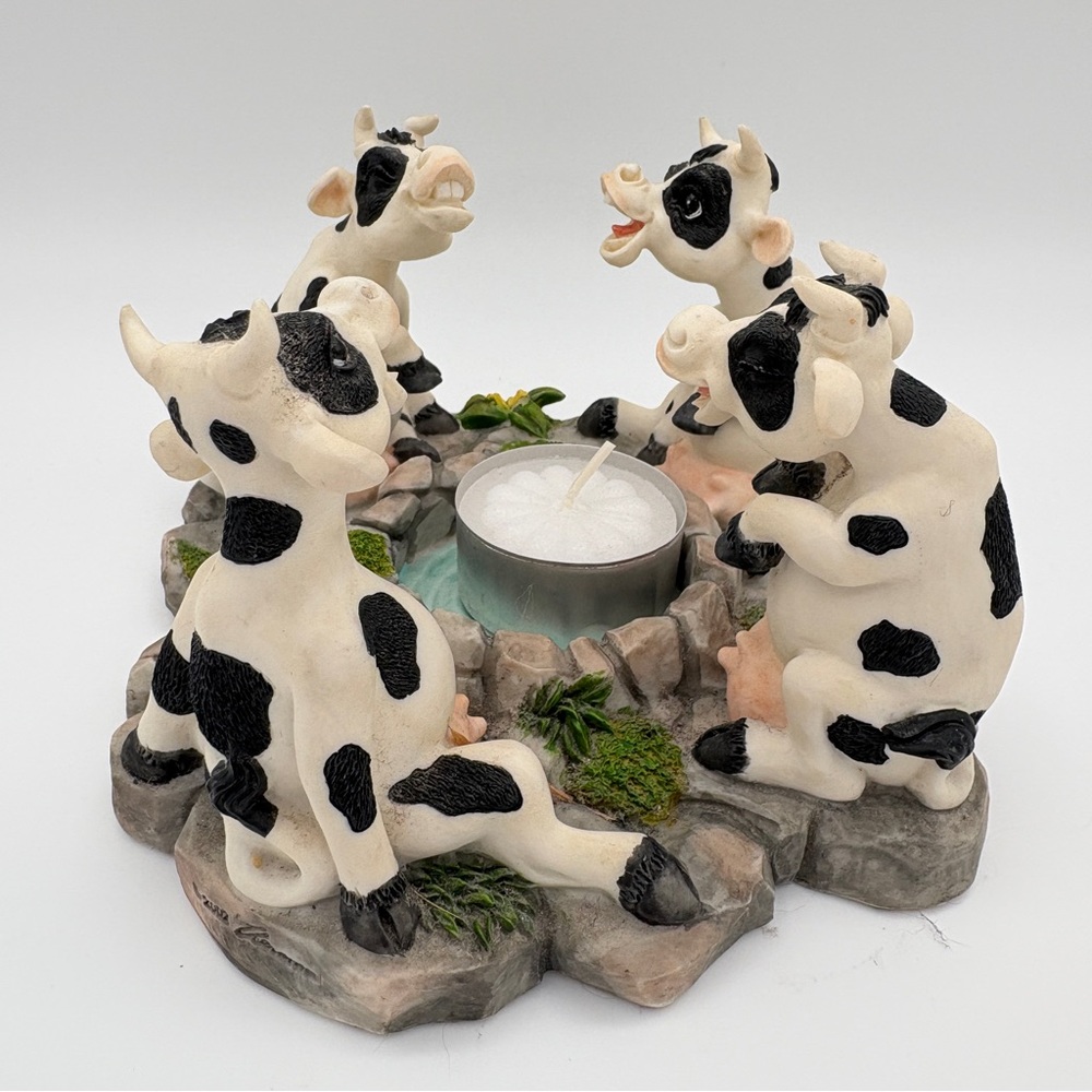 Vintage Veronese Laughing Cows Animal Collectible Tea light Votive Holder